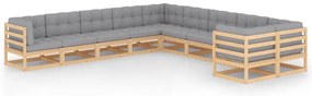 10 pcs conjunto lounge de jardim c/ almofadões pinho maciço