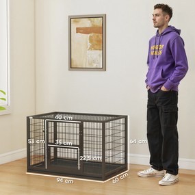 Gaiola robusta para cães 94 x 60 x 64 cm, casota interior com compartimentos abertos e porta para alimentação, em aço , preta