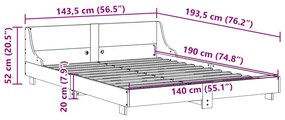 Estrutura cama c/ cabeceira 140x190cm pinho maciço castanho-mel