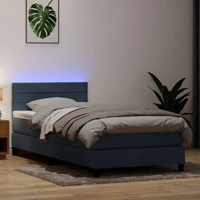 Cama com molas/colchão 90x220 cm veludo cinzento-escuro