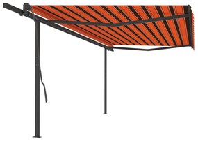 vidaXL Toldo retrátil manual com postes 5x3 m laranja e castanho
