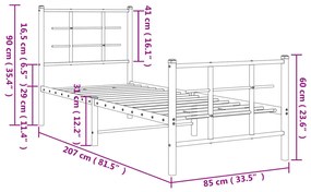 Estrutura de cama com cabeceira e pés 80x200 cm metal branco