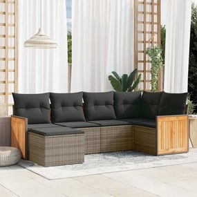 6 pcs conjunto sofás de jardim com almofadões vime cinzento