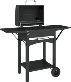 Outsunny Churrasqueira a carvão com tampa, BBQ Smoker com 2 mesas laterais Grande área de grelha Grelha Termómetro Rodas | Aosom Portugal