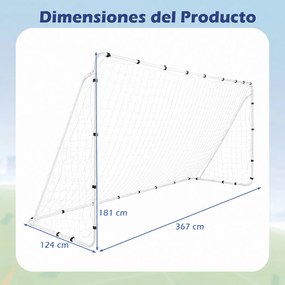 Baliza de Futebol, 367 x 124 x 181 cm, Estrutura Metálica Resistente, Branco