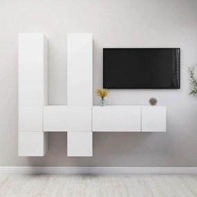 7 pcs conjunto de móveis de TV derivados de madeira branco