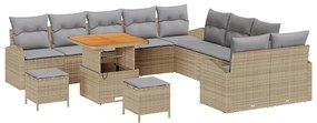 Conjunto de Sofá de Jardim vidaXL 13 Peças com Almofadas Bege Rattan S