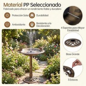 Bebedouro para pássaros com fonte solar de 71 cm, com 6 bicos e 3 estacas de fixação ao solo, estilo vintage, para jardim, pátio e relvado