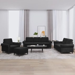 4 pcs conjunto de sofás com almofadões veludo preto