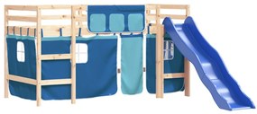 Cama alta p/ criança c/ cortinas 80x200 cm pinho maciço azul