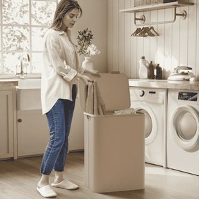 Cesto da roupa suja com dois compartimentos em tecido Oxford 52 x 38,5 x 70,5 cm castanho camelo