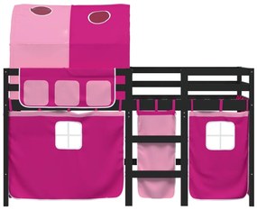 Cama alta para criança com túnel 90x190 cm pinho maciço rosa