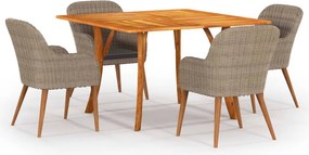 vidaXL 5 pcs conjunto de jantar para jardim castanho
