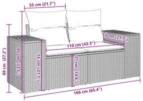 11 pcs conjunto sofás de jardim c/ almofadões vime PE cinzento