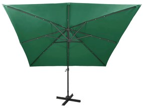 Guarda-sol jardim cantilever c/ poste e luzes LED 300 cm verde