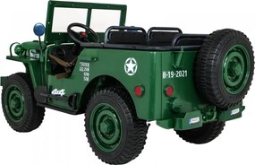 Jipe elétrico para Crianças 3 Lugares Retro Military 24V 4x4 Rodas Espuma EVA, assento couro ecológico Verde