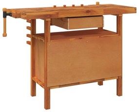 Bancada de trabalho c/ gaveta/tornos 124x52x83 cm acácia maciça