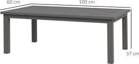 Mesa de centro retangular com tampo de ripas para interior/exterior em alumínio, 100 x 60 x 37 cm, castanho