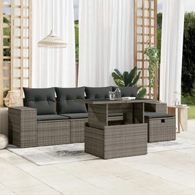 6 pcs conjunto sofás de jardim com almofadões vime cinzento
