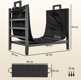 Suporte para lenha, com transportador amovível, para interior, 49 L x 34 P x 44 A cm, metal, preto