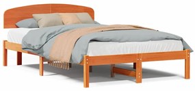 Estrado de Cama com Cabeceira Castanha 120x200 cm Madeira Maciça de Pi