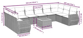 11 pcs conjunto sofás de jardim c/ almofadões vime PE bege