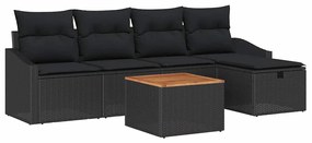 Conjunto de Sofás de Jardim de 6 Peças com Almofadas Pretas de Rattan