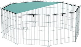Parque para cães com 60 cm de altura, com 8 painéis e cobertura, modular e dobrável, recinto portátil e porta verde e prateada
