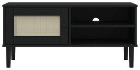 Móvel de TV SENJA aspeto vime 106x40x49 cm pinho maciço preto