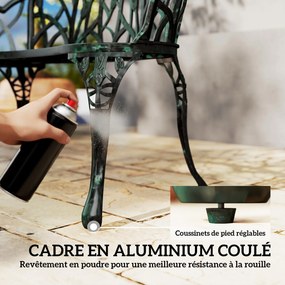 Banco de jardim em alumínio fundido  99 x 57 x 78 cm, banco de exterior de 2 lugares com encosto em forma de tulipa e assento floral, verde antigo