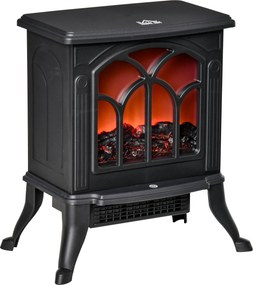 HOMCOM Lareira Elétrica 750/1500 W Lareira Decorativa com 2 Níveis de Potência Efeito Chama Área de Cobertura 15-20 m² 37,3x23,1x44 cm Preto | Aosom Portugal