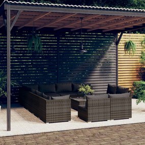 vidaXL 13 pcs conjunto lounge de jardim c/ almofadões vime PE cinzento