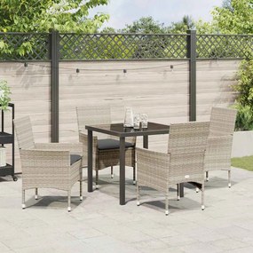 Conjunto de Jantar de Jardim 5 Peças com Almofadas Cinza Claro em Ratt