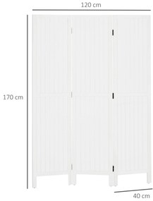 Biombo 3 Painéis Separador de Ambientes Dobrável 120x1,8x170 cm Painel de Privacidade Estilo Rústico Branco