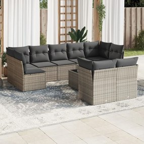 10 pcs conjunto sofás de jardim c/ almofadões vime PE cinzento