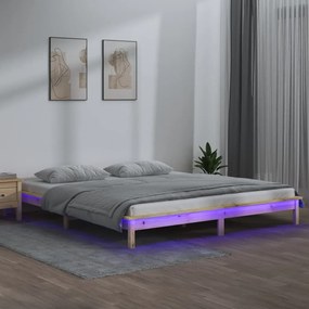Estrutura de cama c/ LED 140x190 cm madeira maciça