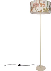Candeeiro de Pé Japandi Bege com Abajur com Padrão Animal Multicolorido 50cm - Simplo