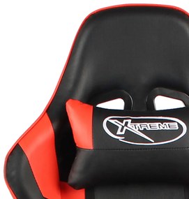 Cadeira de gaming giratória com apoio de pés PVC vermelho