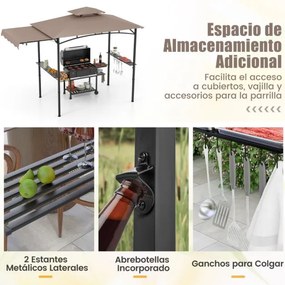 Tenda para Churrasco (Não Incluido) com grelha de 318 x 153 cm Toldo lateral Parte superior de 2 níveis 2 prateleiras laterais Estrutura em metal Cast