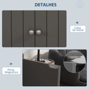 Comedouro Elevado para Cães Grandes com 2 Tigelas de 2L em Aço Inoxidável, 2 Portas e Arrumação, 60x30x35,5 cm, Cinzento
