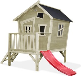 Casa de brincar exterior para crianças Crooky 300 em madeira - cinza-bege