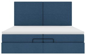 Estrutura de cama otomana com colchões 200x200cm tecido azul