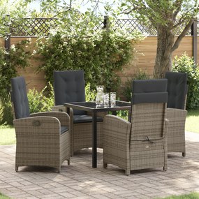 vidaXL Conjunto de Jantar de Jardim de 5 Peças com Almofadas Rattan Cinza