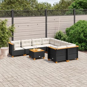 vidaXL 9 pcs conjunto de sofás p/ jardim c/ almofadões vime PE preto