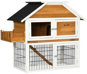 PawHut Coelheira de Madeira de Exterior Gaiola para Coelhos de 2 Níveis com Teto Asfáltico Cerca de Metal 123x58x106cm Madeira | Aosom Portugal
