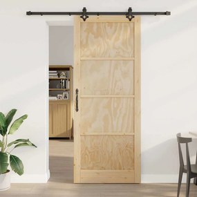 Porta Deslizante vidaXL com Conjunto de Ferragens 93x232 cm Madeira Maciça de Pinho