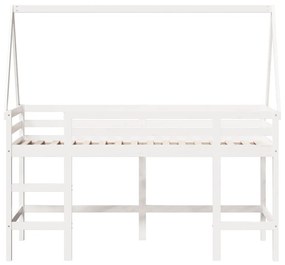 Cama alta c/ escada e telhado 90x200 cm pinho maciço branco