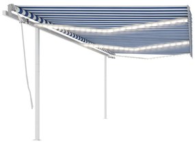 vidaXL Toldo automático c/ LED e sensor de vento 6x3,5 m azul e branco