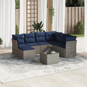 vidaXL 8 pcs conjunto sofás p/ jardim c/ almofadões vime PE cinzento