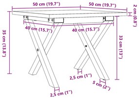 Mesa de centro estrutura em X 50x50x35 cm pinho e aço
